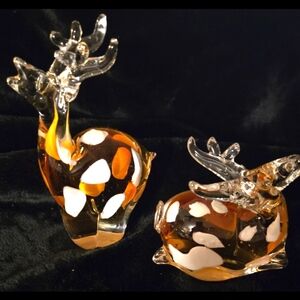 Murano Deer Art Glass Sculpture Figurine Pair.